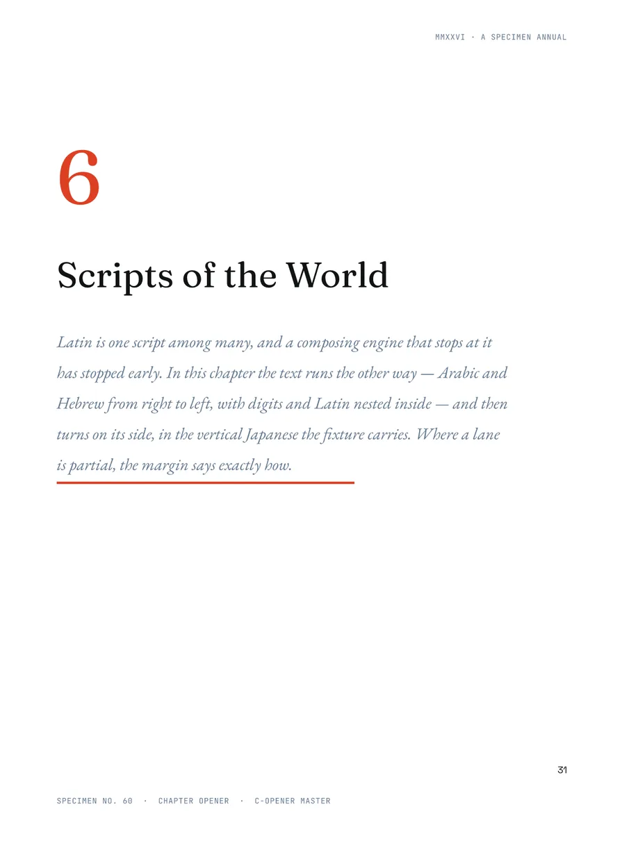 The Paged Annual — Scripts of the World: Arabic and Hebrew right to left, with Latin and digits inside.
